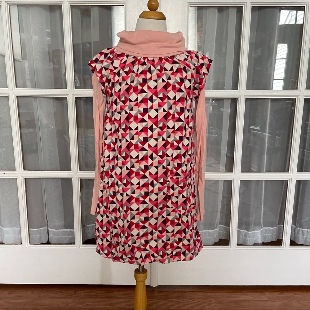 Tea Collection girls 10 fall winter dress pink geometric pattern EUC 100% cotton